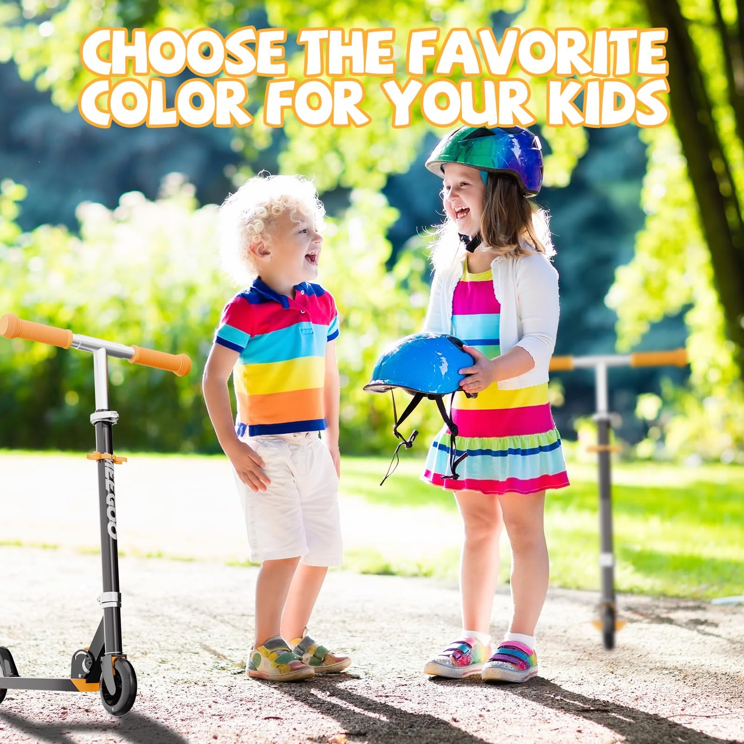 MEE GOO black scooter for kids, featuring 2 wheels, adjustable handlebar, and light-up design for ages 3 and up.