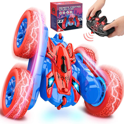 Dreamlandia remote control car with LED headlights, 4WD, 360 flips, 2.4GHz, suitable for kids aged 3-9, with long-lasting battery.