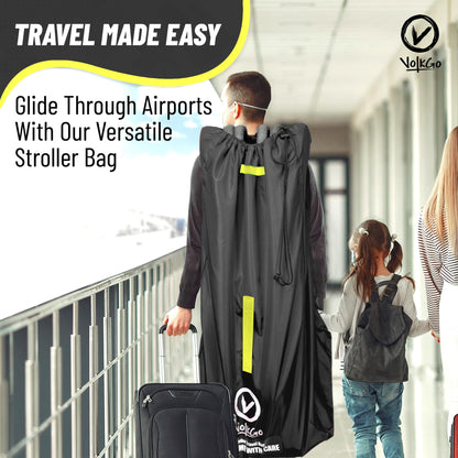 V VOLKGO Stroller Bag for Airplane Travel, Large Gate Check Double Stroller Pram Travel Bag, Pushchair Transport Cover with Shoulder Strap, Large Capacity Infant Carriers - Fits Most Sizes (Black)