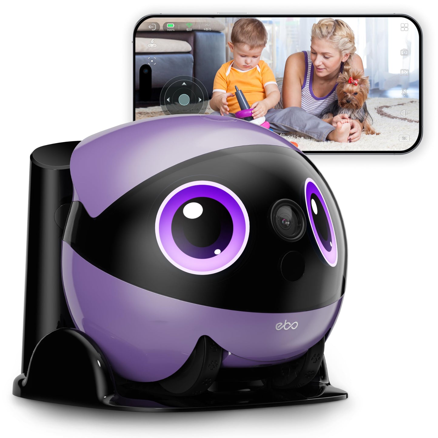 Enabot EBO Air 2 Plus FamilyBot home surveillance robot with 3K camera, night vision, pet monitoring, and two-way audio.