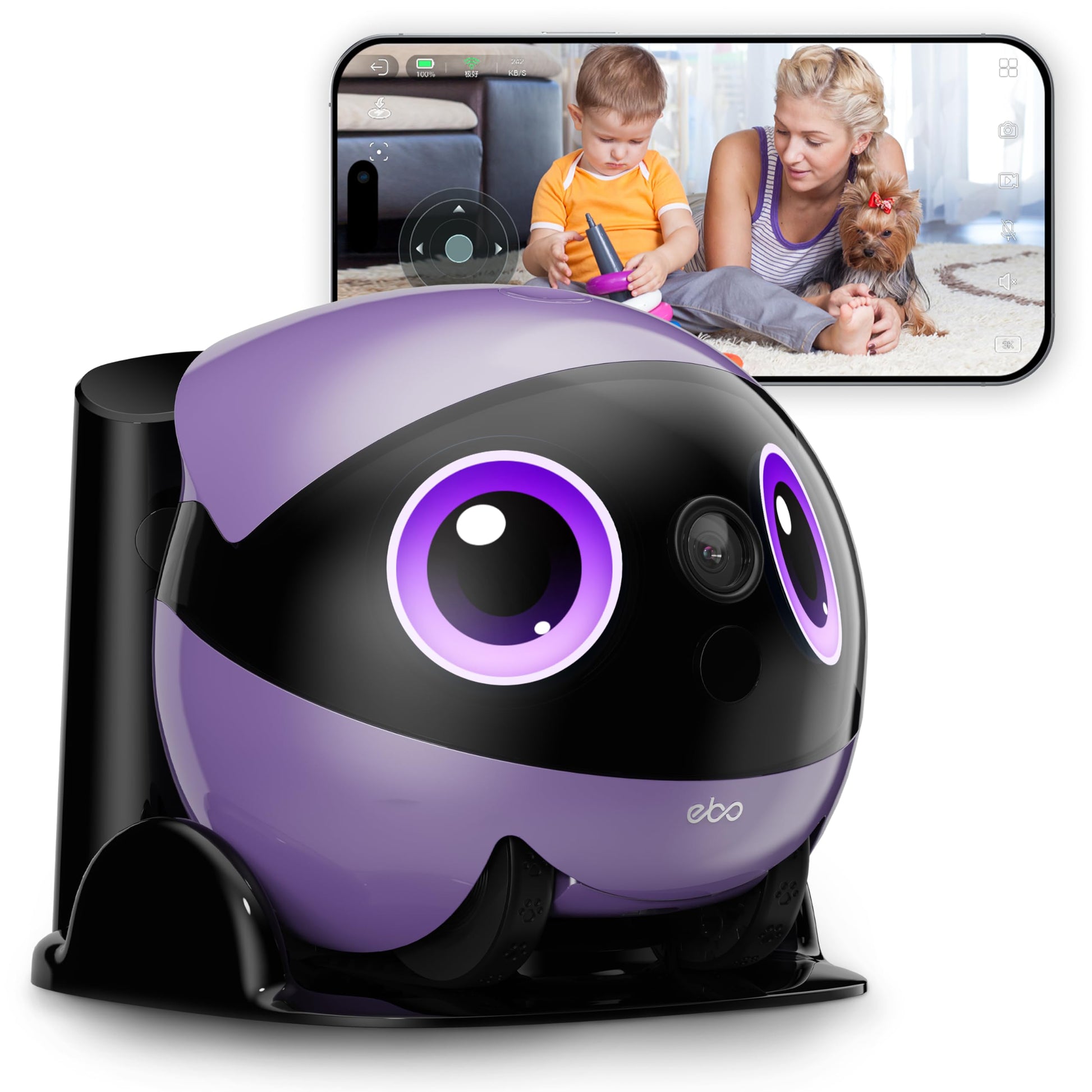 Enabot EBO Air 2 Plus FamilyBot home surveillance robot with 3K camera, night vision, pet monitoring, and two-way audio.