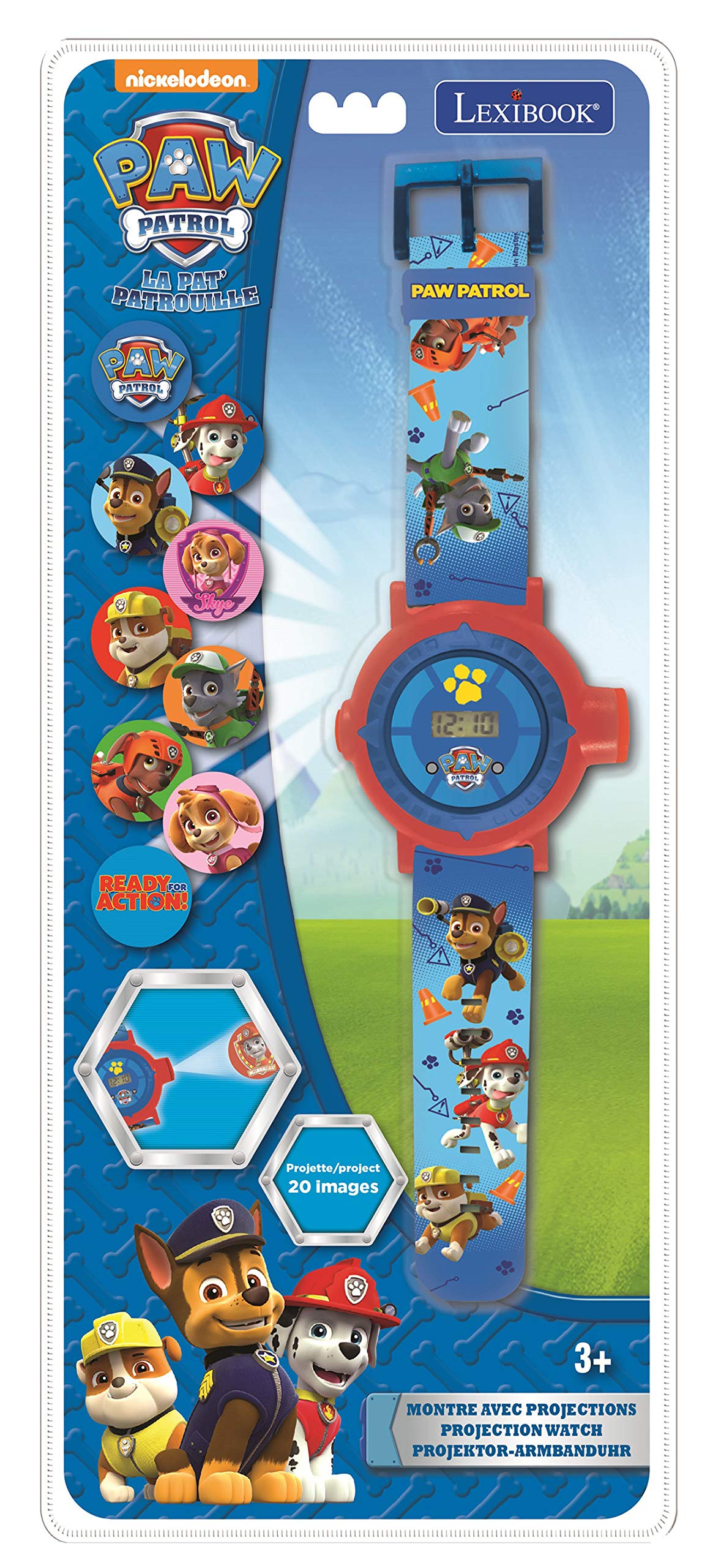LEXIBOOK Paw Patrol Chase Projection Watch, 20 images of your favourite characters, send code messages with the projections, Blue/Red, DMW050PALXB