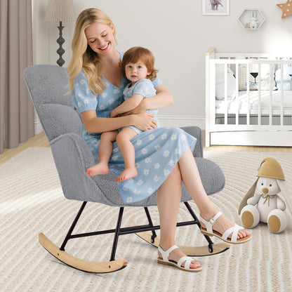 Aunekiv Rocking Chair for Nursery, Teddy Upholstered Glider Nursing Chair for Adults, Comfy Rocking Armchair Indoor for Living Room Bedroom, Darkgrey