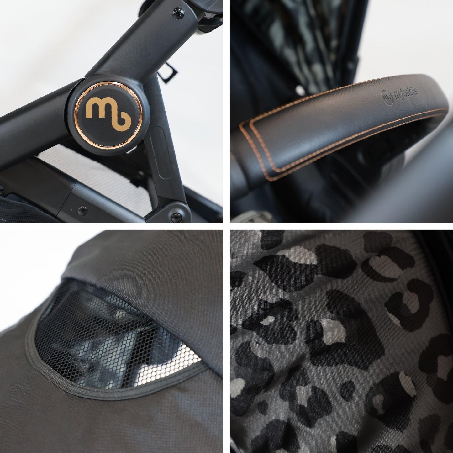 My Babiie MB33 Tandem Pushchair – Birth to 15kg Double Stroller, Twin Seat Units Convert to Carrycot, 11 Configurations, Duo Includes Car Seat Adapters, Rain Covers – Black Leopard