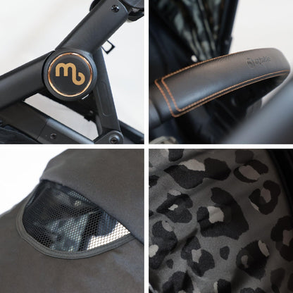 My Babiie MB33 Tandem Pushchair – Birth to 15kg Double Stroller, Twin Seat Units Convert to Carrycot, 11 Configurations, Duo Includes Car Seat Adapters, Rain Covers – Black Leopard