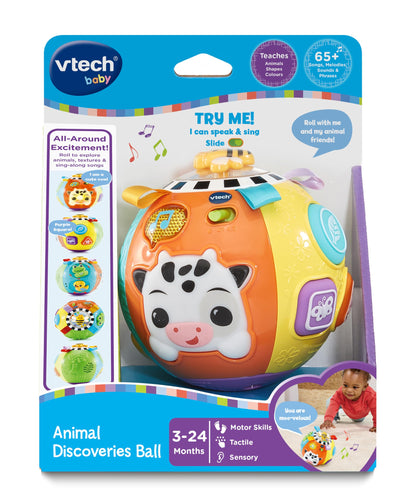 VTech Baby Animal Discoveries Ball, Interactive Baby Toy with Lights, Shapes, Fun Sound Effects, Different Textures for Sensory Play, Gift for Ages 3, 6, 9, 12 Months +, English Version