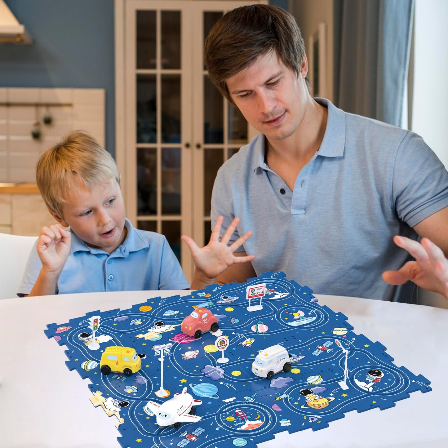 Bearbao Toddler Toys Gifts for 3 4 5 Year Old Boys, Total 16 Pieces Jigsaw Puzzle Racer Track Car Set with 2 Cars for Kids Boys 3-5, Puzzle Tracks Car Toys Gifts for 3 4 5 Year Old Boy Kids