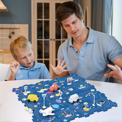 Bearbao Toddler Toys Gifts for 3 4 5 Year Old Boys, Total 16 Pieces Jigsaw Puzzle Racer Track Car Set with 2 Cars for Kids Boys 3-5, Puzzle Tracks Car Toys Gifts for 3 4 5 Year Old Boy Kids