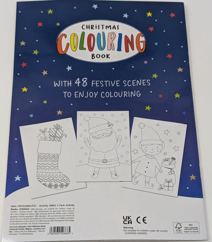 YLAB Christmas activity book set for kids with coloring, dot-to-dot, and puzzle books on recycled paper, festive fun for children.