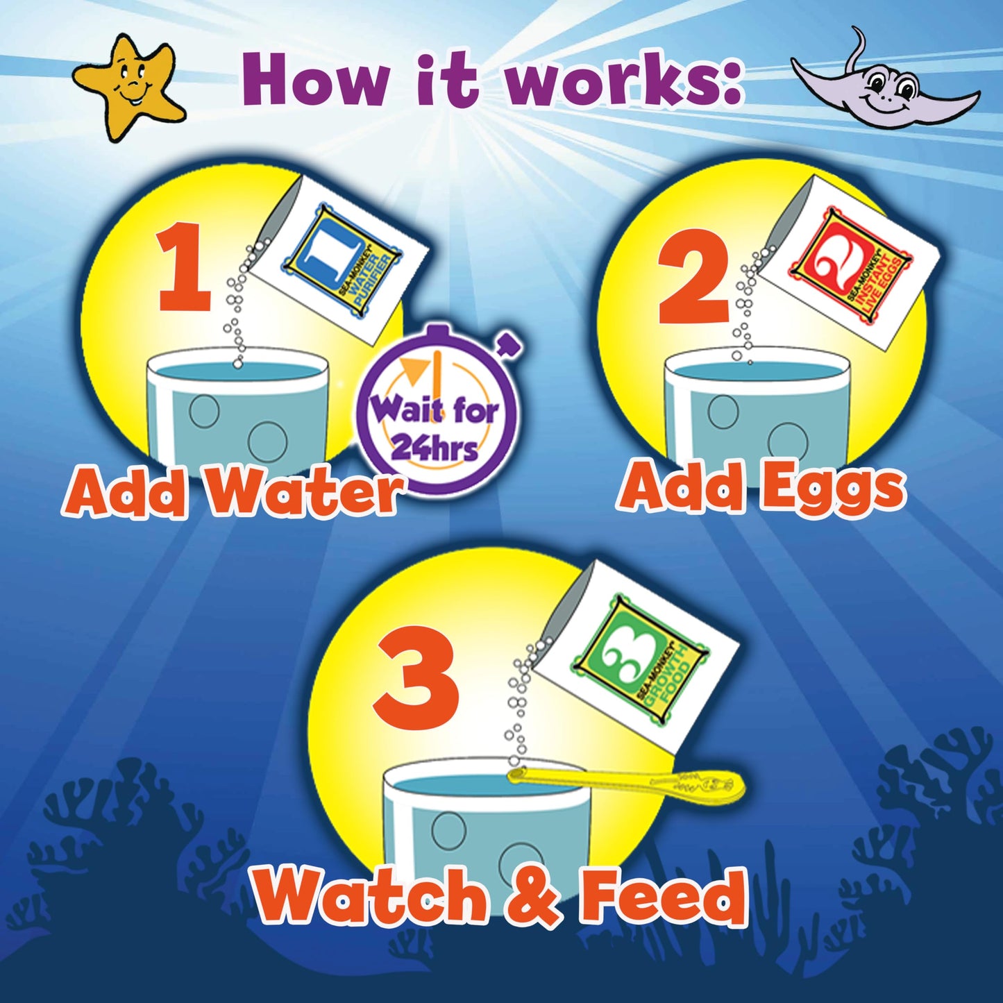 The Original Sea Monkeys - Ocean Zoo - Grow Your Own Pets Science Kit- Includes Eggs, Food, and Water Purifier, Color May Vary
