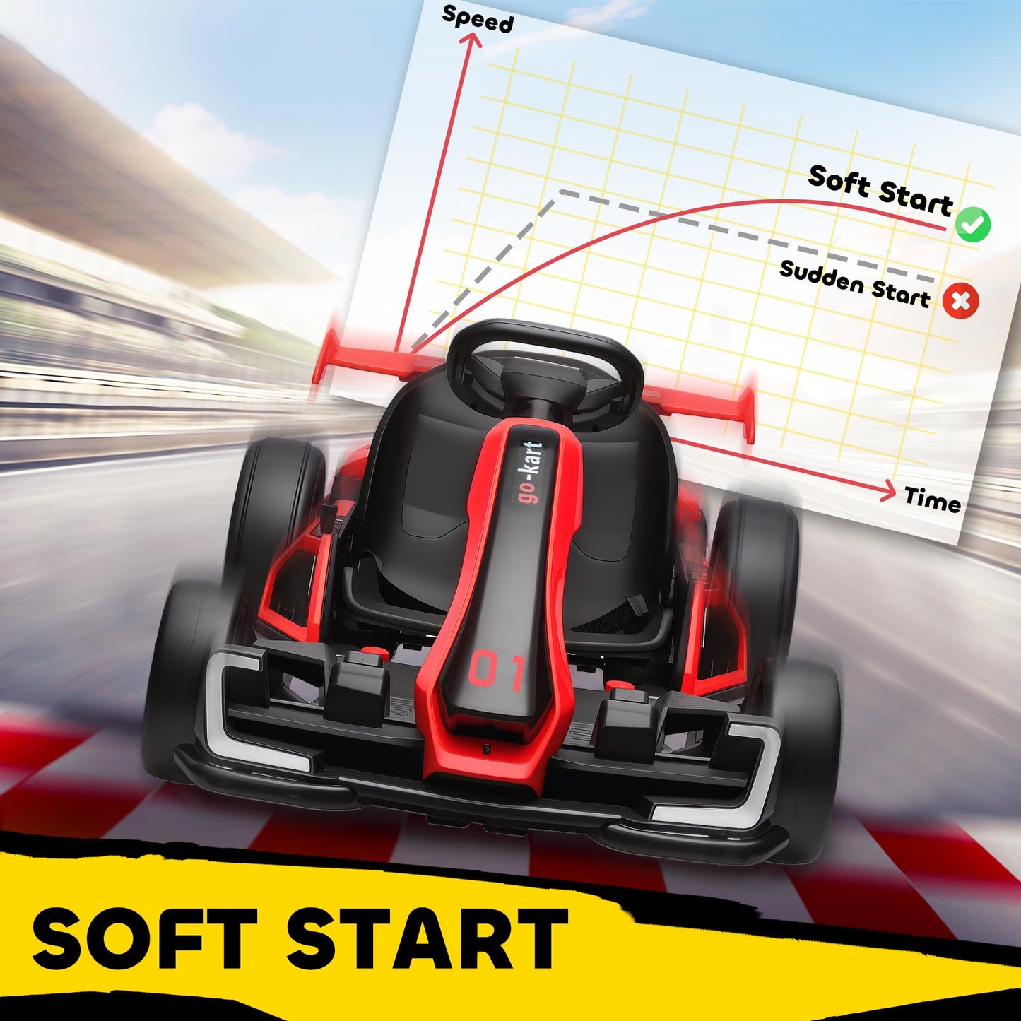 HOMCOM 24V Electric Go Kart for Kids, Ride On Racing Kart with Adjustable Seat, Battery Powered Drifting Ride On Car with Music, Light, Slow Start, Button Start, Horn, for 6-12 Years, Red