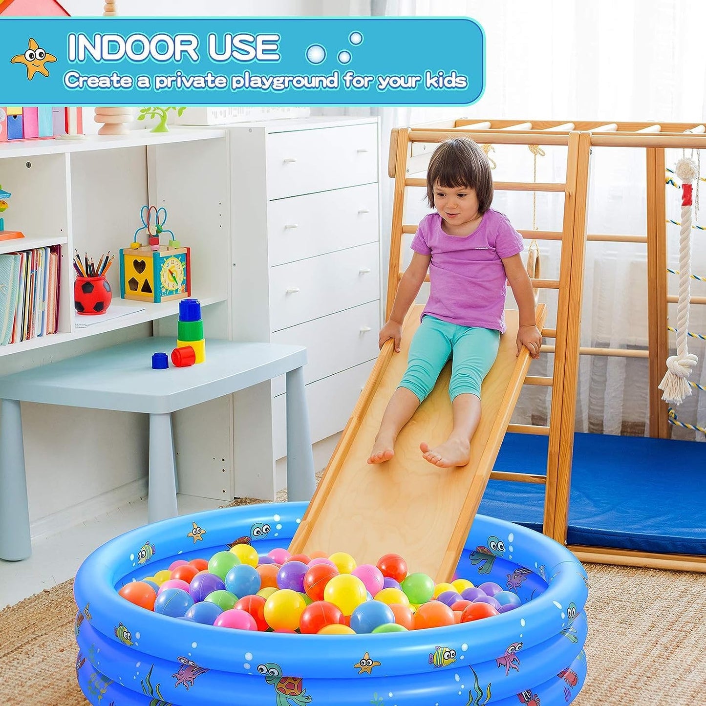 LATERN Paddling Pools for Kids, 100CM x 40CM Inflatable Baby Swimming Pool 3 Ring PVC Non-slip Bath Tub Pools for Toddlers Children Family Outdoor Garden Backyard Water Game (Blue)