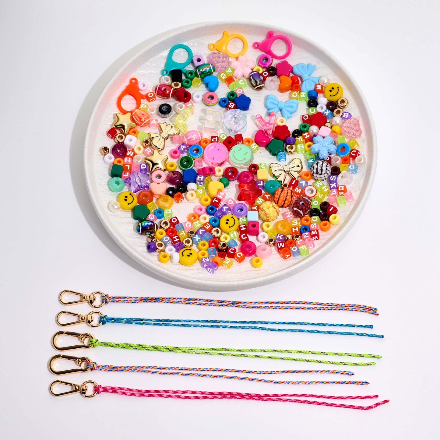 TOVABA Keychain Making Kit for Kids and Adults - Jewelry Bead Craft Set with Colorful Beads, Letters, Charms, Keyrings, and Tools for DIY Accessories