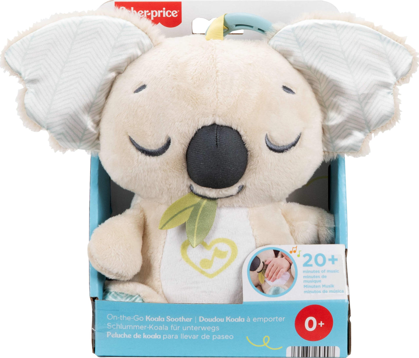 Fisher-Price Baby Toy On-the-Go Koala Soother plush sound machine with white noise and music for newborns, portable and soft.