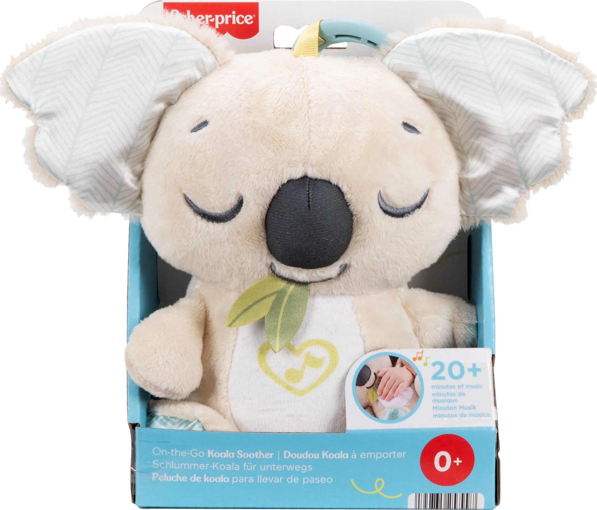 Fisher-Price Baby Toy On-the-Go Koala Soother plush sound machine with white noise and music for newborns, portable and soft.