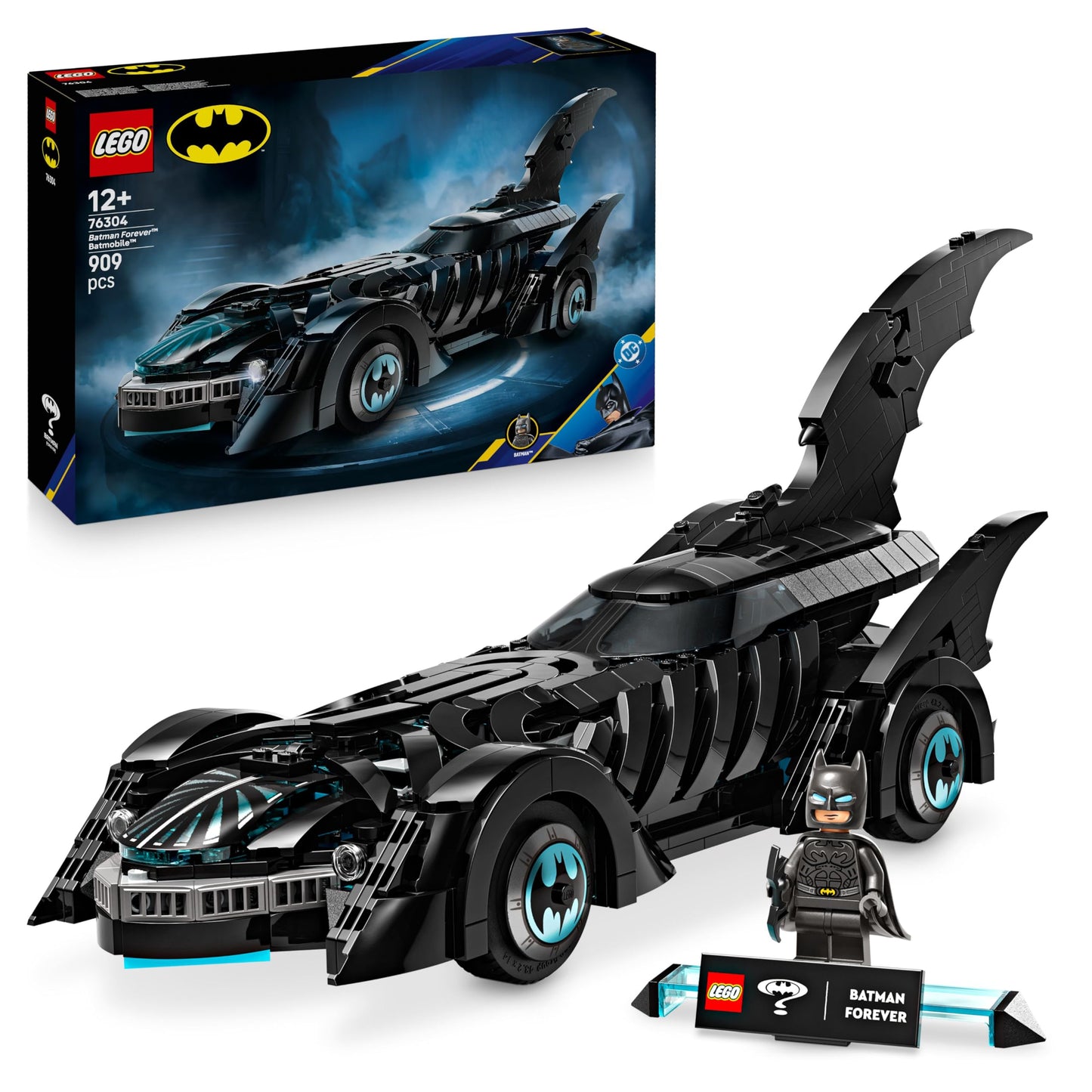 LEGO DC Batman Forever Batmobile toy with minifigure, opening cockpit, and detailed interior for ages 12 and up.