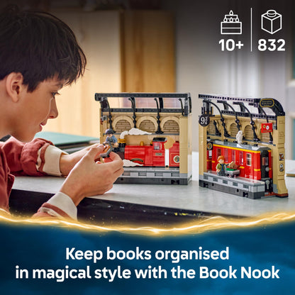 LEGO Harry Potter Book Nook set featuring the Hogwarts Express train, Ron Weasley minifigure, and Hedwig figure.