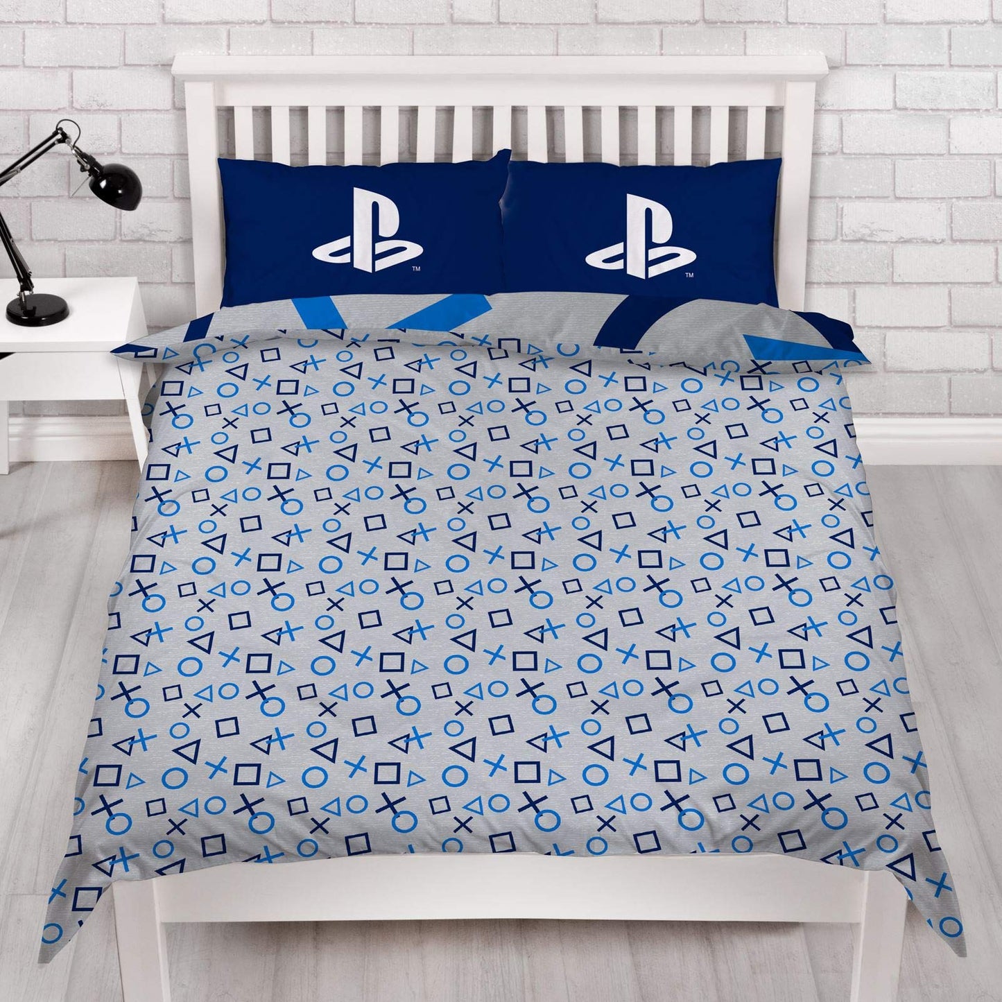 PlayStation Character World Blue Double Duvet Cover Officially Licensed Sony Reversible Two Sided Game Bed Design with Matching Pillowcase, Cotton, Blue, PYSBLEDD001UK2