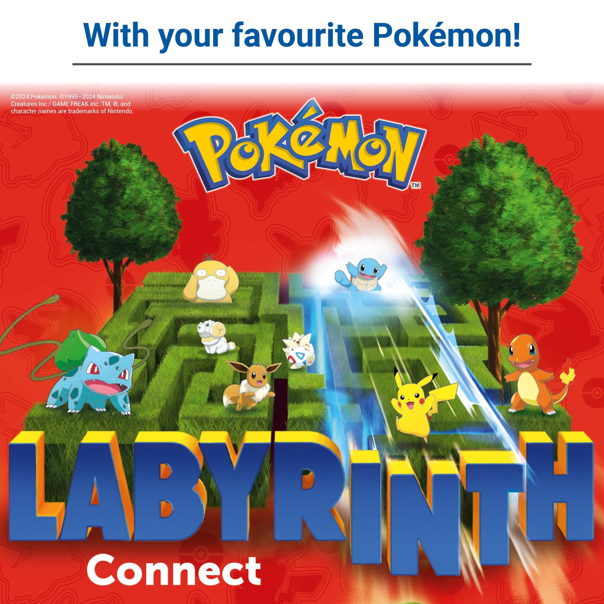 Ravensburger Pokemon Labyrinth Connect card game featuring colorful game board and cards for family fun with 2 to 6 players.