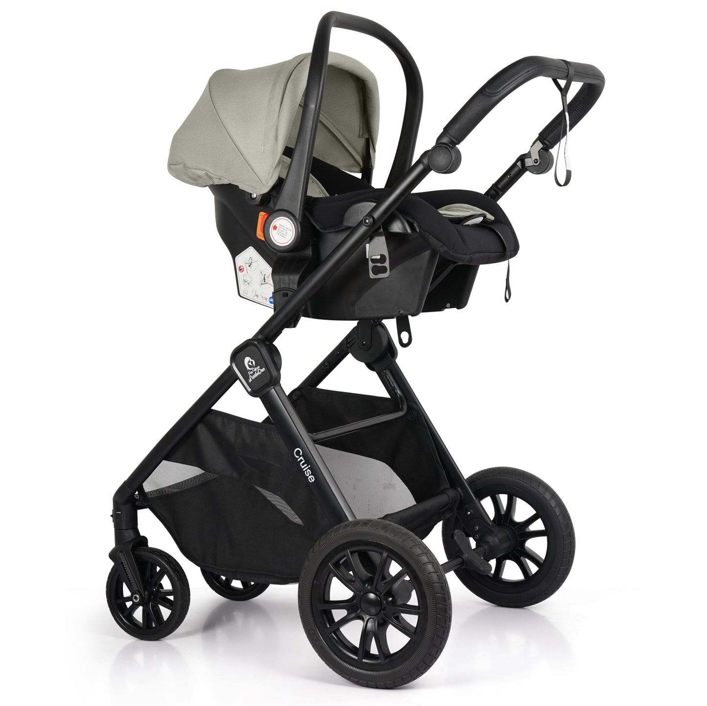 For Your Little One Cruise 3-in-1 Travel System with i-Size Car Seat, Stroller, 13kg Pram, Height Adjustable Handle, Pram, Newborn 0-4 Years Free Raincover and Cupholder (Pebble Sage)