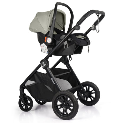 For Your Little One Cruise 3-in-1 Travel System with i-Size Car Seat, Stroller, 13kg Pram, Height Adjustable Handle, Pram, Newborn 0-4 Years Free Raincover and Cupholder (Pebble Sage)