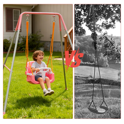 SUNNYNEST Toddler Swing Heavy-Duty Kid Swing with Safety Harness 158CM Folding Swing Set Outdoor Garden or Home Play Equipment Children Indoor Swings for 3-in-1 Toddler Swing Set (Pink)