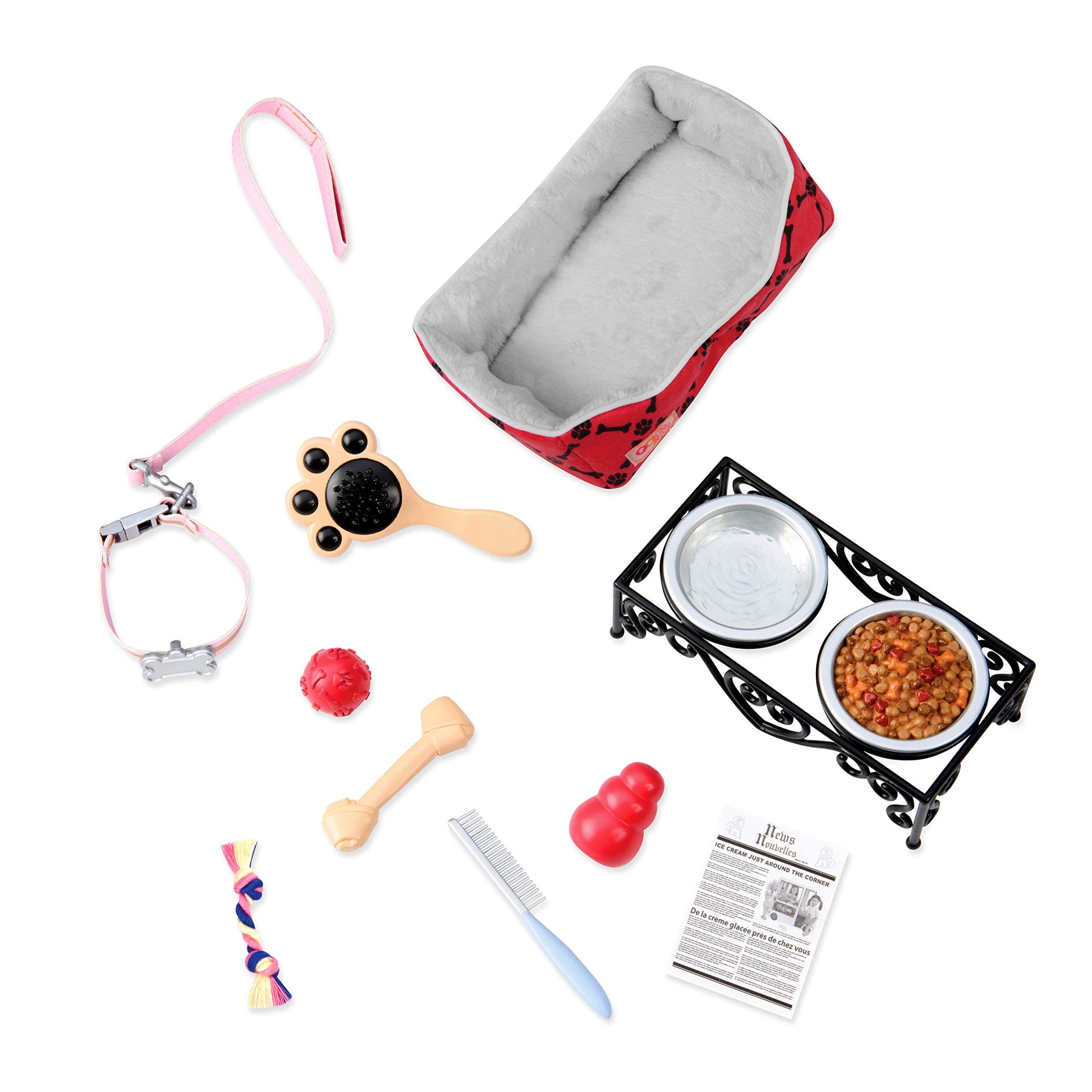 Our Generation Kids Pet Care Puppy Dog Doll Play Accessory Set with toy grooming tools and accessories for 18-inch dolls.