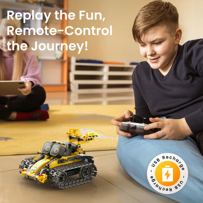 Sillbird STEM robot building toy set with remote control, featuring colorful pieces for creative kids aged 8 and up.