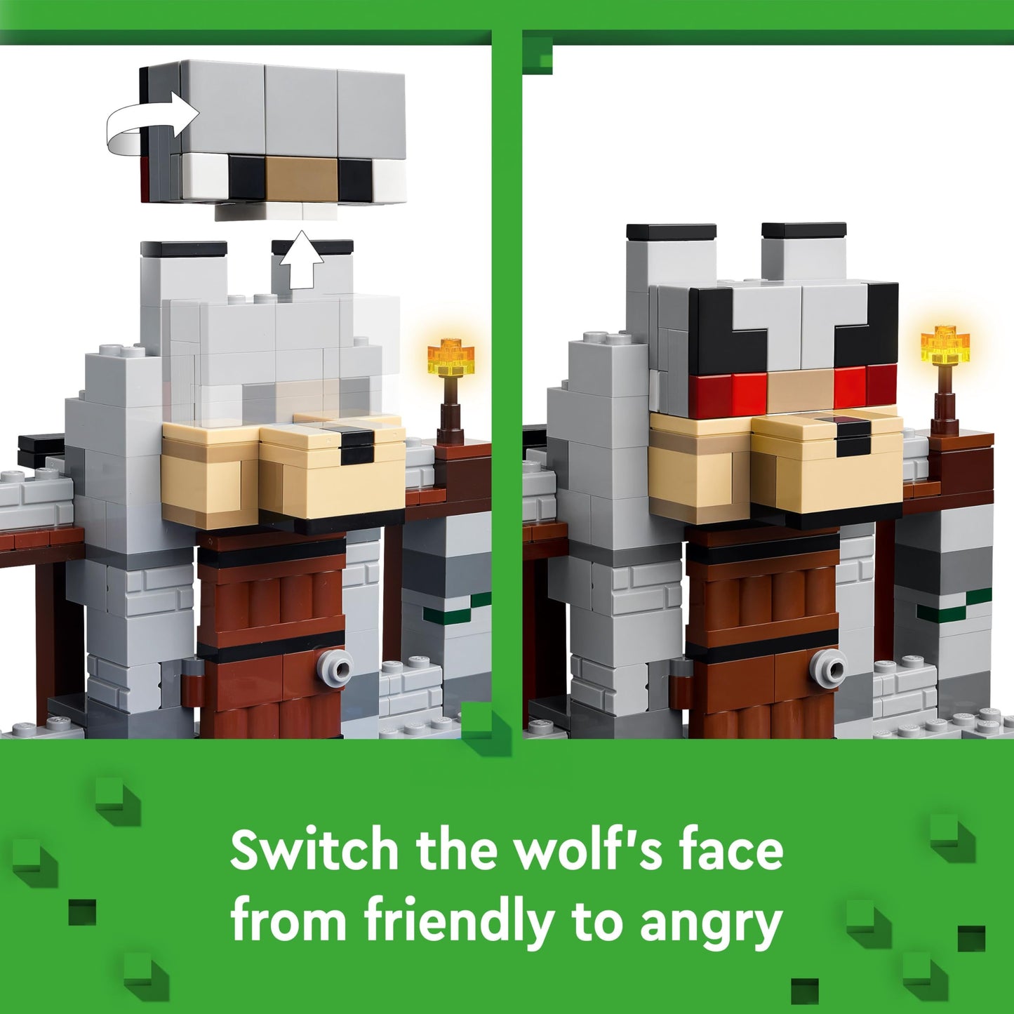 LEGO Minecraft The Wolf Stronghold - Castle Toy with a Character, 2 Skeleton Figures & 2 Wolves, plus Accessories incl. a Crafting Table - Gamer Gift for 8+ Year Old Boys & Girls - 21261