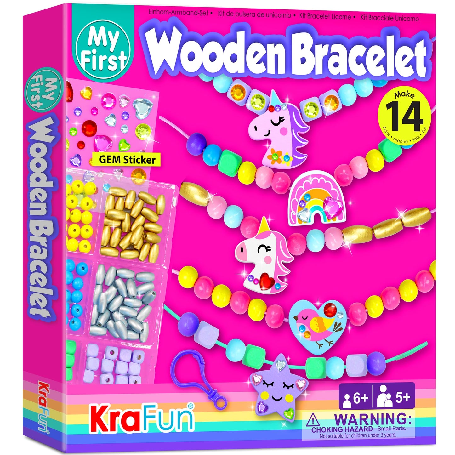 KRAFUN Unicorn Bracelet Craft Kit for Kids Ages 5-12, 14 DIY Arts & Crafts Projects with Friendship Bracelets, Charms, Beads, Gem Stickers, Instructions, Educational Gift for Girls
