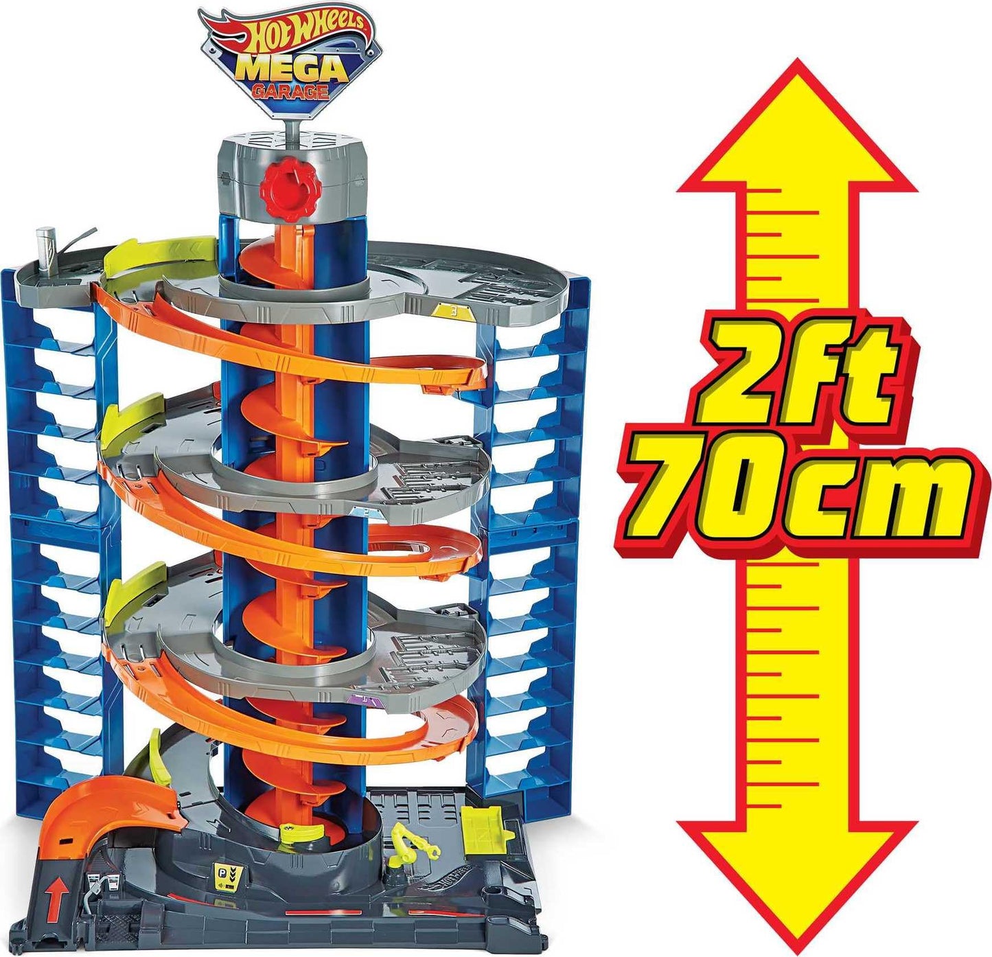 Hot Wheels City Mega Garage Playset with Corkscrew Elevator & Storage for 60+ Cars, Includes 1 Hot Wheels 1:64 Scale Vehicle, Gift for Kids 4 Years Old & Up, HFH03