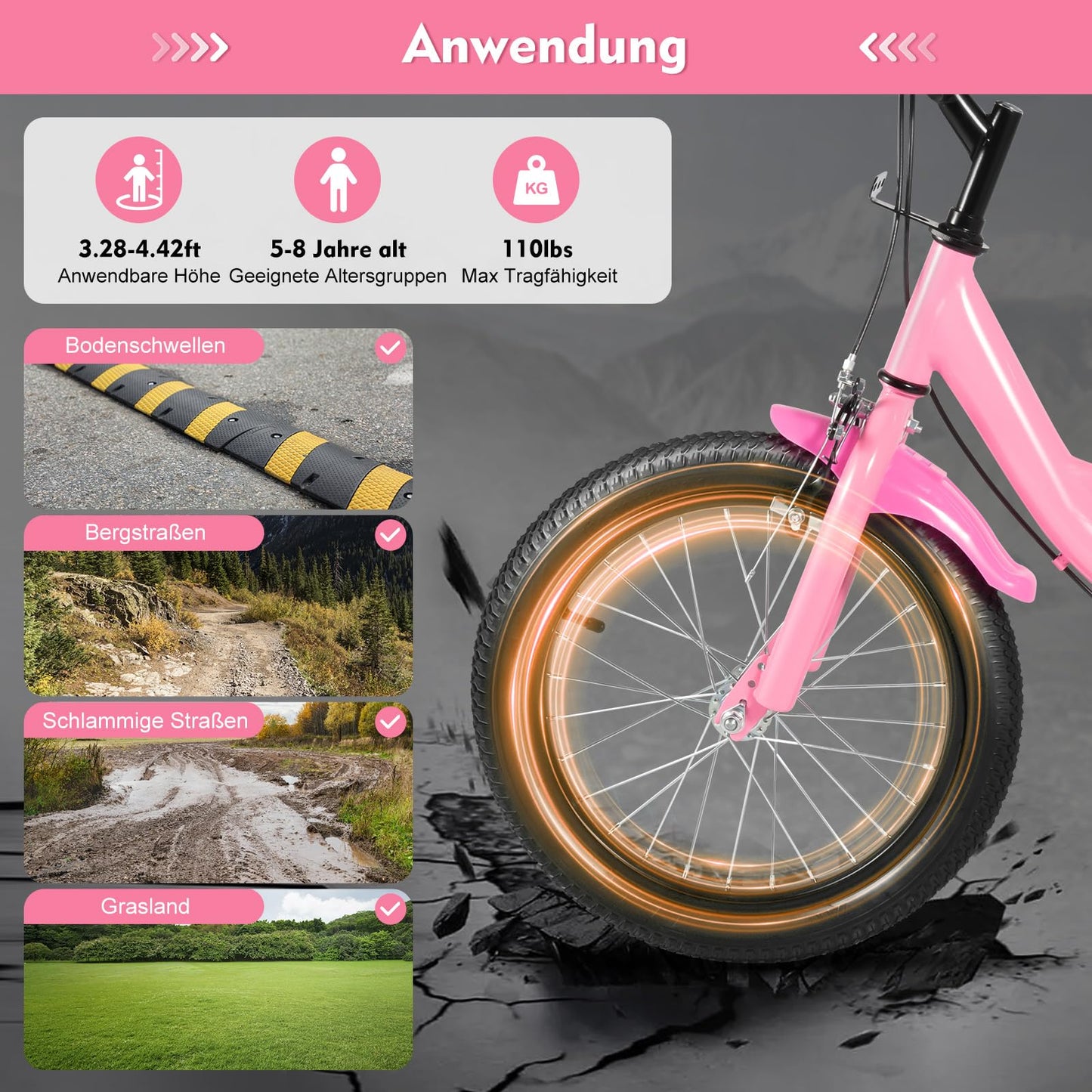 Fetcoi 16 Inch Children's Bicycle with Non-Slip Stabilisers for Boys and Girls from 4-8 Years Removable Stabilisers for Children's Bikes (Pink)