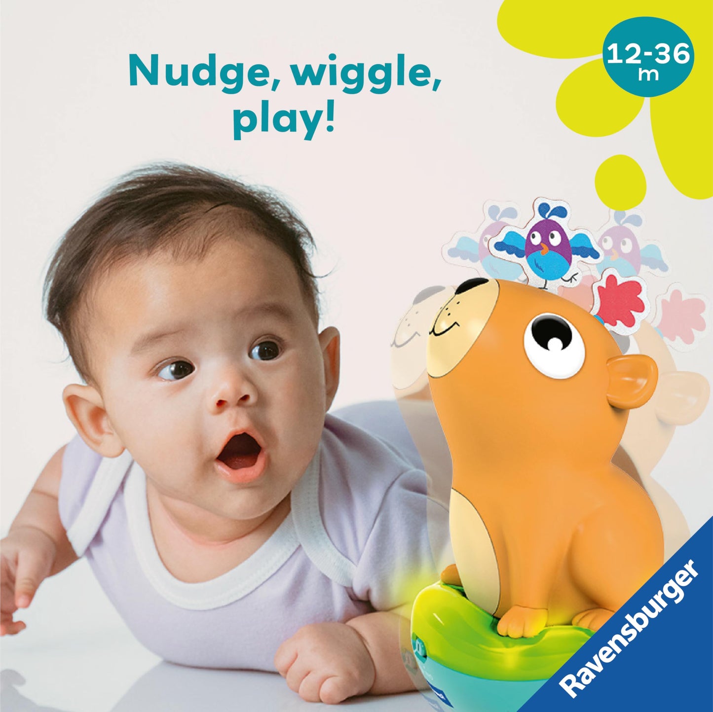 Ravensburger Play+ Push & Listen Roly Poly Capybara Light and Sound Toy - Baby Toys 6 to 12 Months