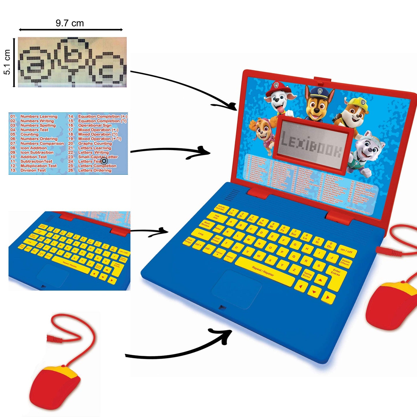 LEXIBOOK, Paw Patrol, Educational and Bilingual Laptop German/English, Toy for Child Kid (Boys & Girls), 124 Activities, Learn Play Games and Music, Red/Blue, JC598PAZi3