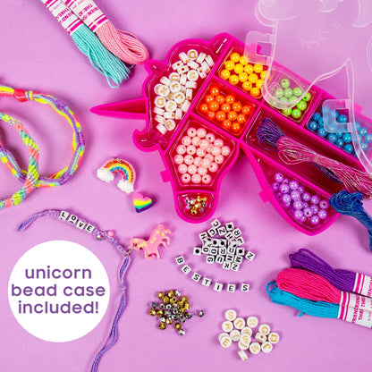 Just My Style Unicorn Friendship Bracelet by Horizon Group USA, DIY Over 20 Jewelry Pieces.Kit Includes 1300+ Beads,10 Skeins of Friendship Thread,Bracelet Charms,Unicorn Storage Case & More