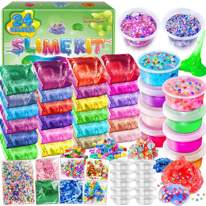 24-pack DIY slime making kit with premade clear slime, foam balls, glitter, and add-ins for kids ages 3-12 by YOPINSAND.