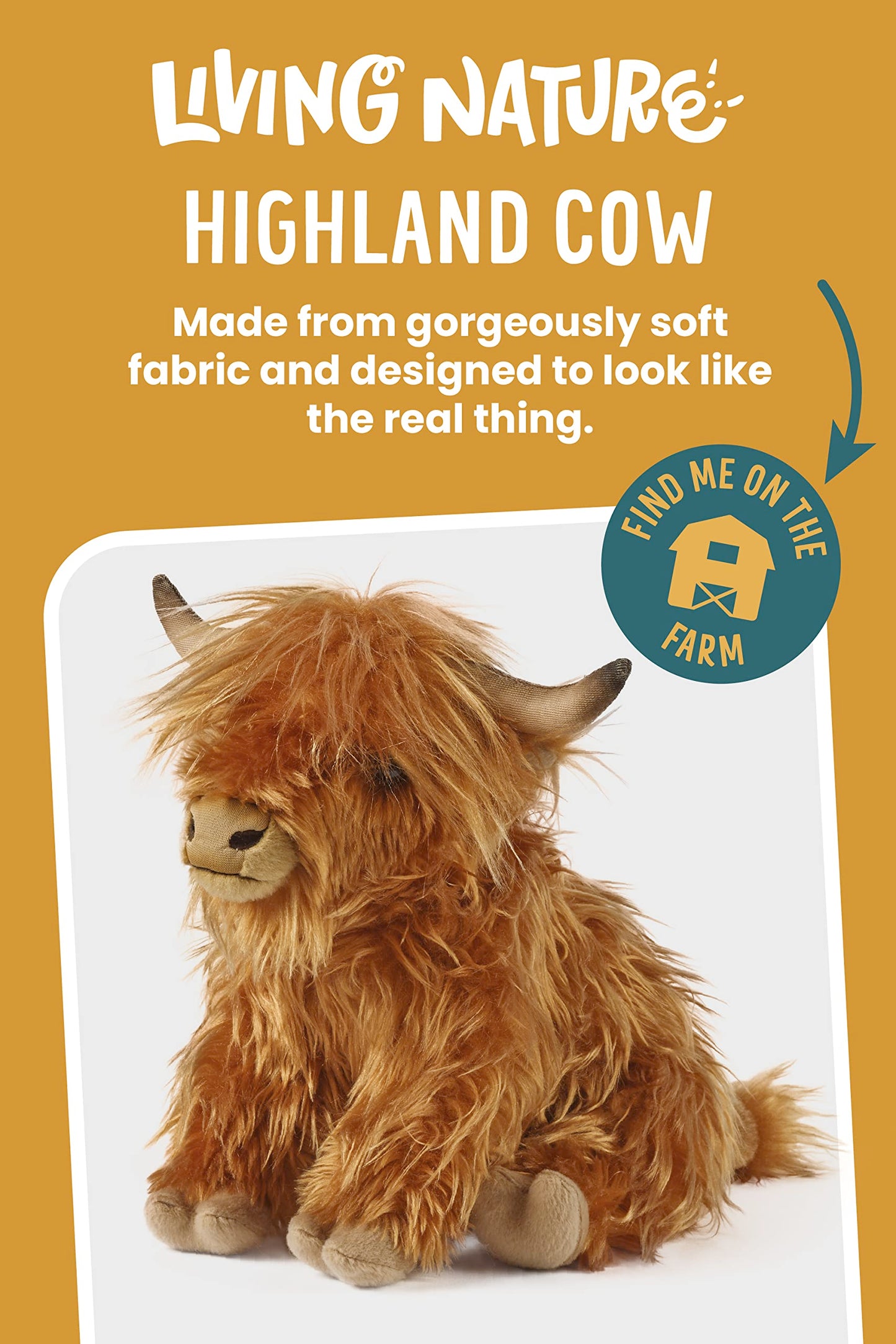 Living Nature Highland Cow Brown Soft Toy Farm Toy | Soft Toy Gift for Kids | 22 cm