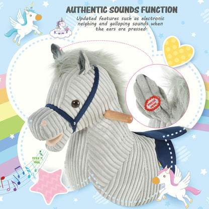 HOMCOM Kids Plush Rocking Horse w/Sound Children Rocker Ride On Toy Gift 3-6 Years Grey