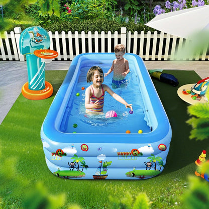 GALAXYER Inflatable Paddling Pool with Cartoon Prints, 3 Rings Large Rectangular Family Swimming Center for Kids Toddlers Adult, Indoor Outdoor Garden Swimming Pool, 205 × 125 × 50 CM