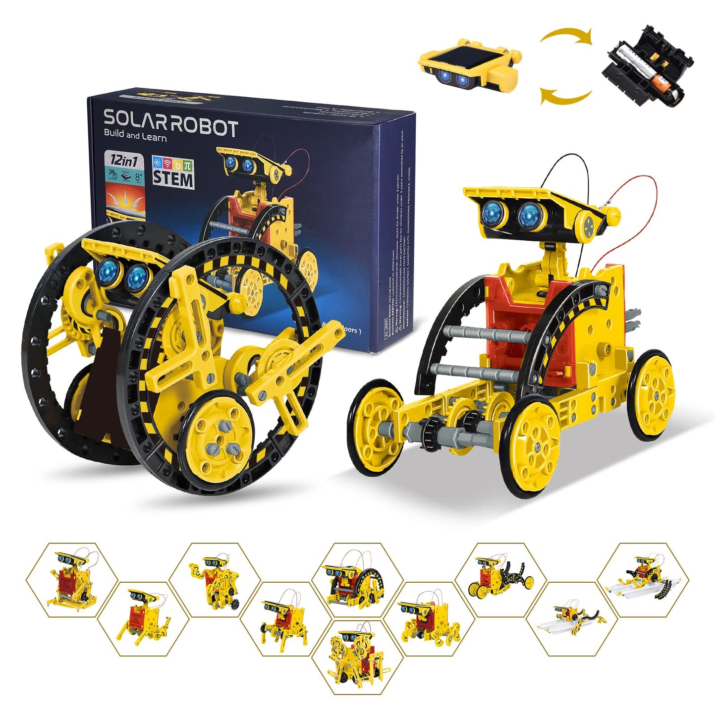 OMWay STEM 12-in-1 Solar Robot Toys, Science Kits for Kids Age 8, Building Experiment Engineering Robotics for 9 10 11 12 13 14 Year Old Boys Girls Teens