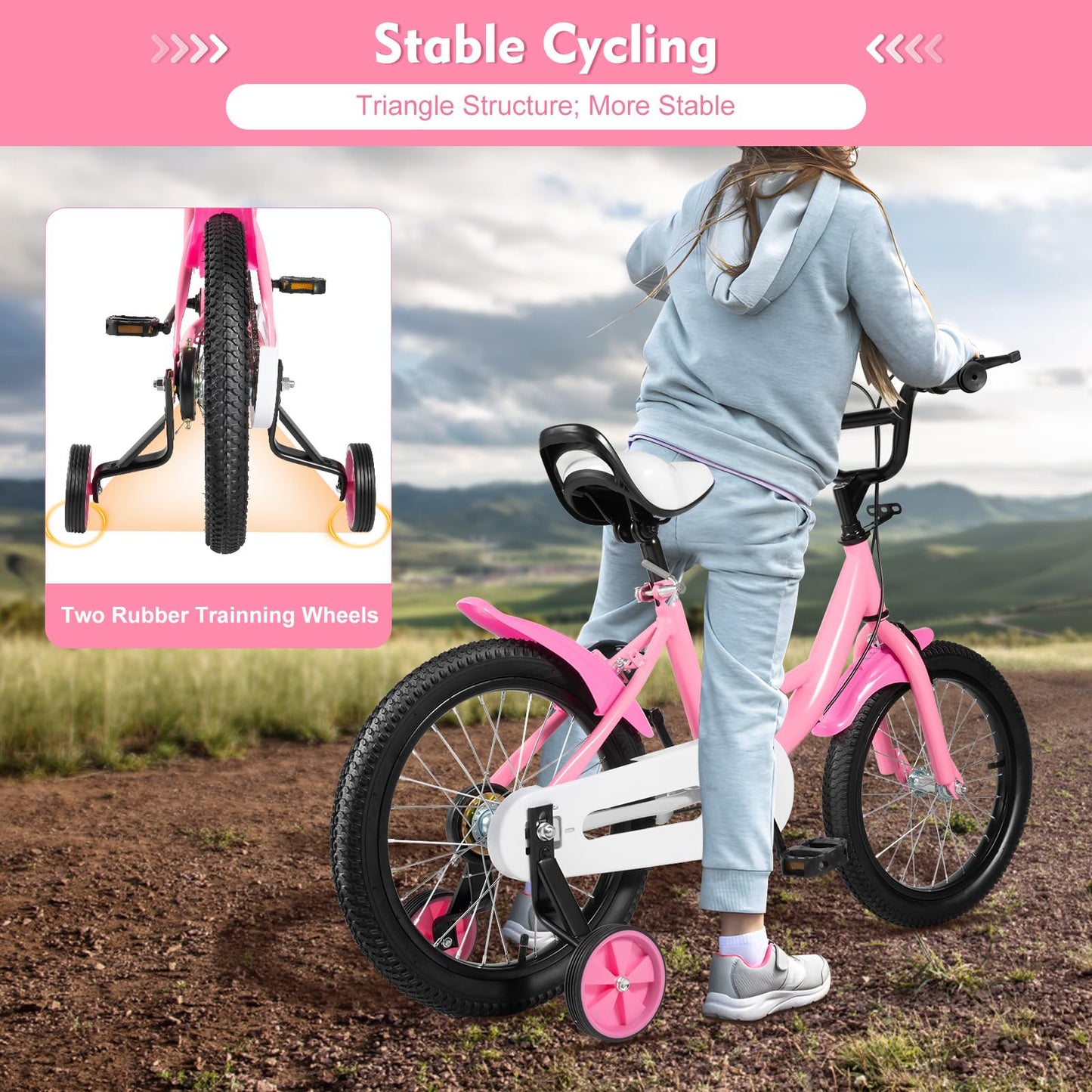Tagtuell 16 Inch Kids Bike for 4-8 Years Old Kids, Universal Bicycle Beginner Bike for Boys Girls with Bell, Stabilisers and Fenders, Max 50KG