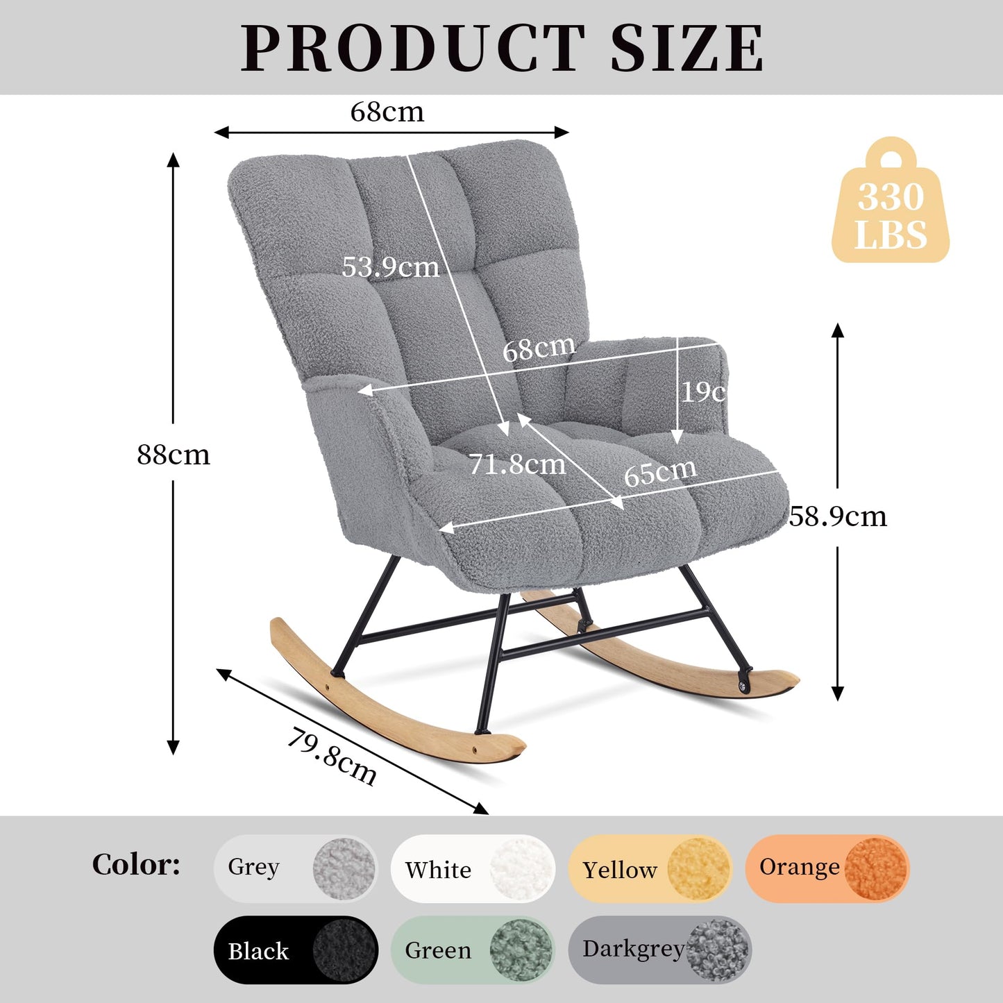 Aunekiv Rocking Chair for Nursery, Teddy Upholstered Glider Nursing Chair for Adults, Comfy Rocking Armchair Indoor for Living Room Bedroom, Darkgrey