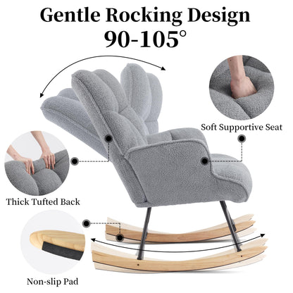 Aunekiv Rocking Chair for Nursery, Teddy Upholstered Glider Nursing Chair for Adults, Comfy Rocking Armchair Indoor for Living Room Bedroom, Darkgrey