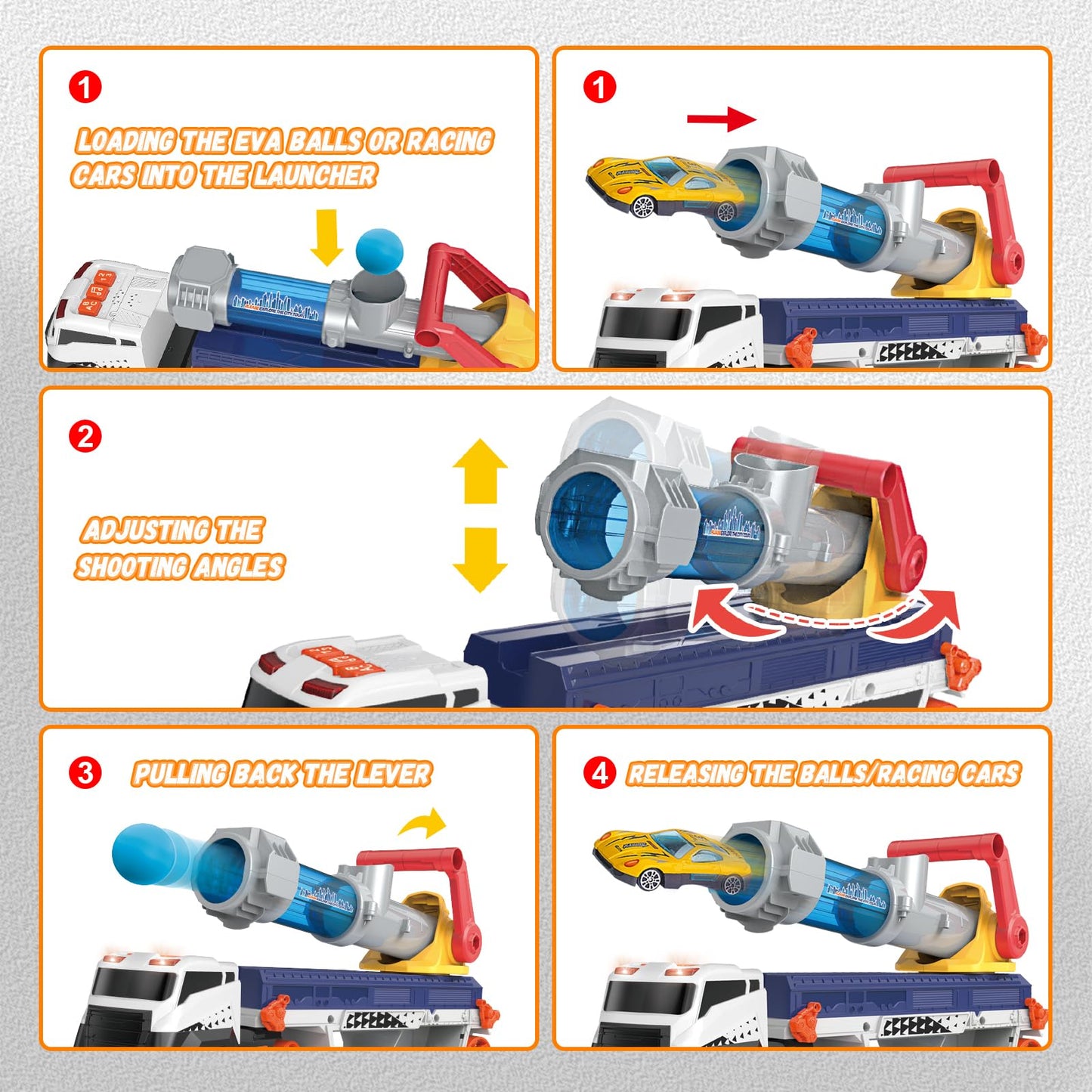 lerrbo Transport Truck Toys for Kid Boys 3-5, EVA Ball Launcher Car and Garage Car Toys with Light & Sound, Shooting Toy Sets, Birthday Gifts for Kid Boys Age 4-6