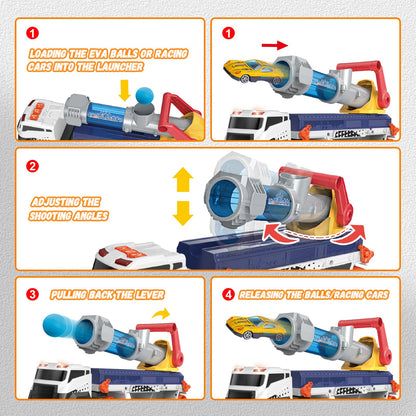 lerrbo Transport Truck Toys for Kid Boys 3-5, EVA Ball Launcher Car and Garage Car Toys with Light & Sound, Shooting Toy Sets, Birthday Gifts for Kid Boys Age 4-6
