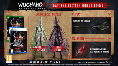 Fallen Feathers Day One Edition for PS5, featuring game cover art with game title and artwork, published by 505 Games.