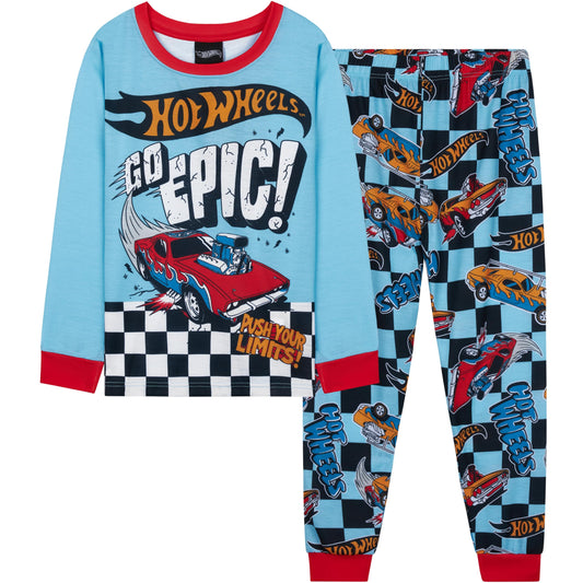 Get Trend Hot Wheels Pyjamas Set for Kids 2-7 Years, Long PJs for Toddlers, Winter Loungewear Nightwear, Gamer Gifts for Boys (4-5 Years, Blue Hot Wheels)