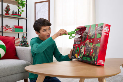 Mattel Jurassic World Chaos Theory Exclusive Advent Calendar with 12 Doors, 12 Days of Surprises, Smoothie & 8 Other Dinosaur Figures, Brooklynn Figure, JGM17