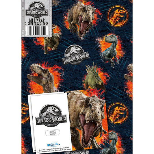 Jurassic World Wrapping Paper 4 Sheets 4 Tags Sheet Size 70cmx50cm Official Product Responsibly Resourced