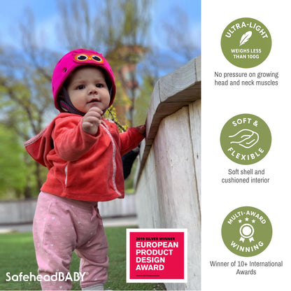SafeheadBABY Award-Winning Infant Safety Helmet Baby Helmet for Crawling Walking Ultra-Lightweight Baby Head Protector Expandable and Breathable Toddler Head Protection Helmets - Owl Pink